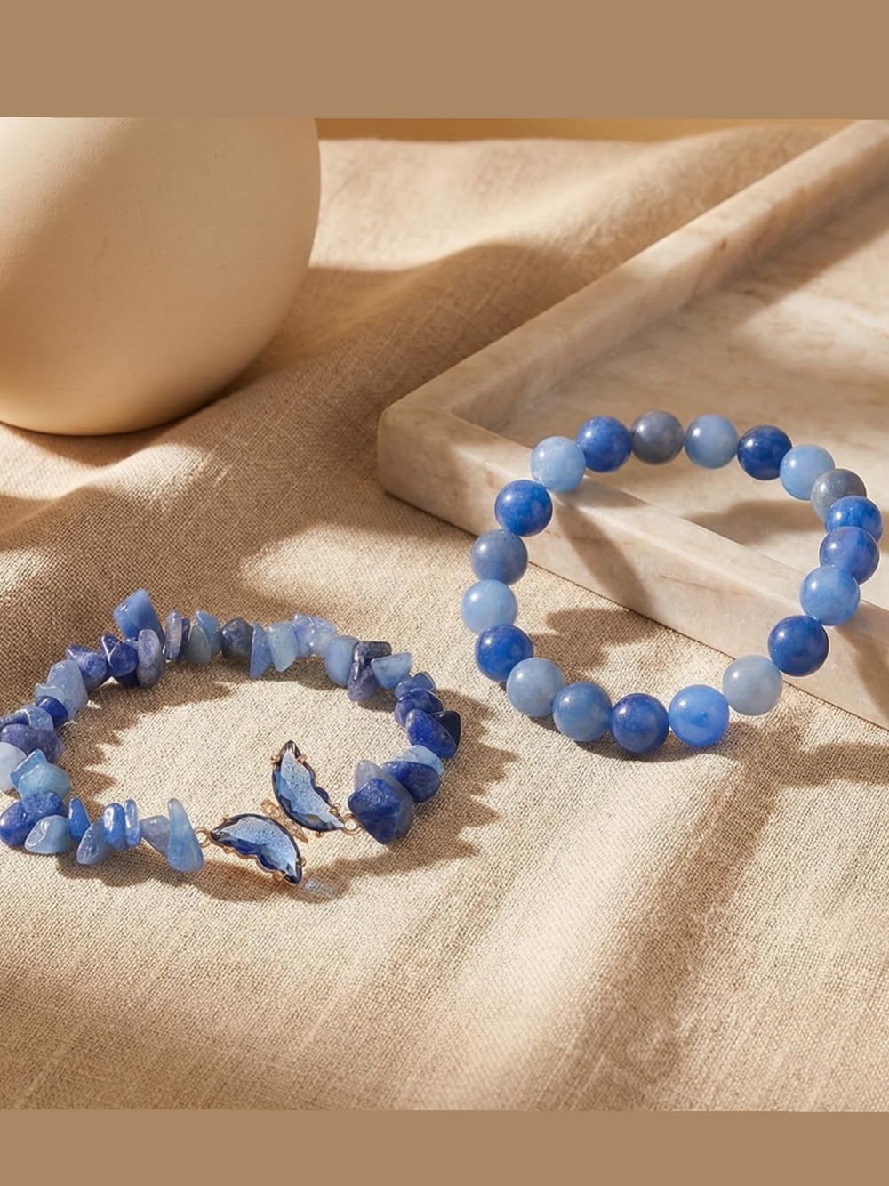 🆕New Blue Aventurine Gemstone Bracelet with Butterly Charm